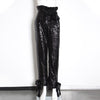 Solid Color Sequins Lace Up Ankle Casual Pants