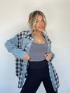 Cocoa Yacht Club Denim Stitching Plaid Coat Loose Top