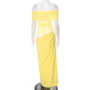 Canary Yellow Off Neck Mesh Stitch Pleated Dress