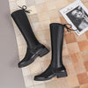 Chunky Heel Slingback High Slim Leather Boots