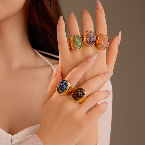 Geometric Retro Natural Stone Ring