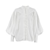 White Casual Loose Puff Sleeve Pleated Shirt
