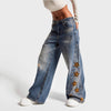 Loose Denim Suede Flower Jeans