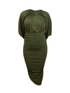 Elegant Solid Raglan Sleeve Pleated Dress