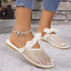 Mesh Hollowed Toe Flat Bow Sandals