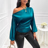 Satin Asymmetric Diagonal Collar Shirt Top