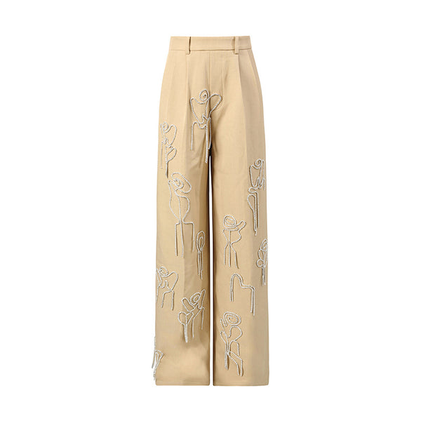 Diamond Inlaid High Waist Slimming Wide Leg Pants