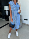 Women Clothing Casual Sleeveless Lace Up Denim Dress