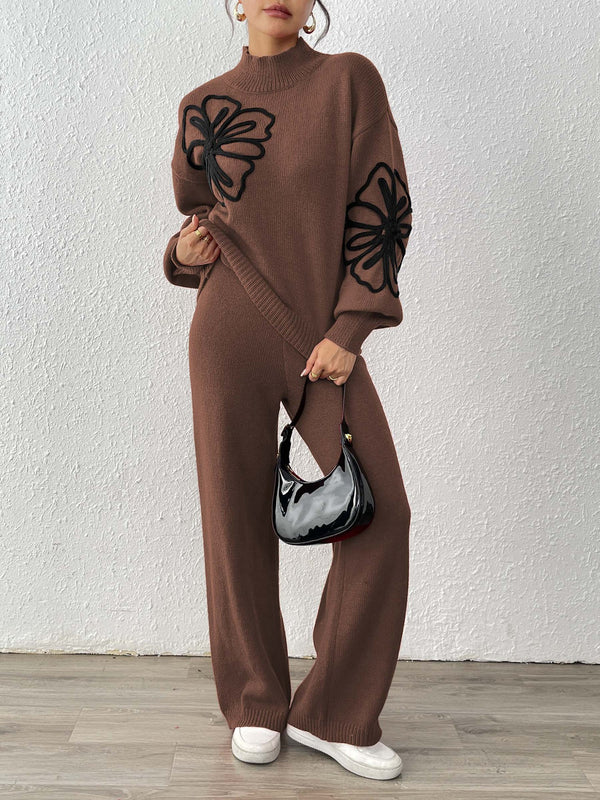 Ribbon Lantern Sleeve Pullover Sweater & Pants