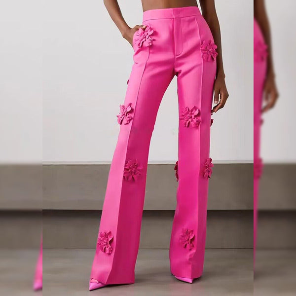 Stars Three-Dimensional Floral Bootcut 3D Rose Pants