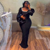 Elegant Rhinestone Bell Sleeve Maxi Dress