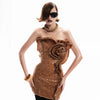 Brown Sequined Floral Ruffled Dress