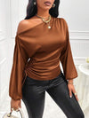 Satin Asymmetric Diagonal Collar Shirt Top