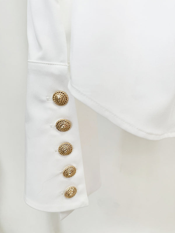 Star Simple Slim White Flared Sleeve Shirt