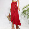 Lace Up Ruffled Asymmetric Long Skirt