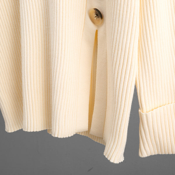 Side Slit Tortoise Button Sweater & Skirt