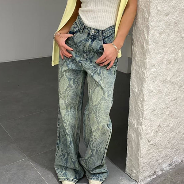Casual Snake Print Jeans