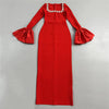 Elegant Rhinestone Bell Sleeve Maxi Dress