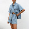 Retro Casual Denim Shirt & Shorts