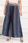 Wide Leg Bohemian Striped Blue Pants