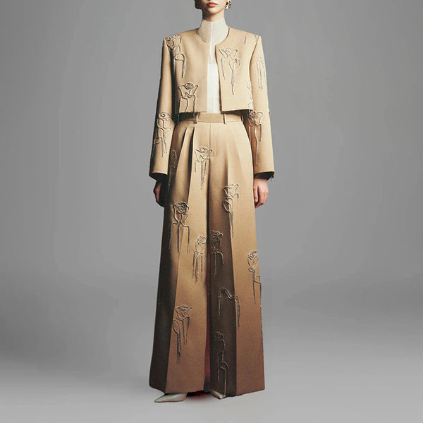 Diamond Inlaid High Waist Slimming Wide Leg Pants