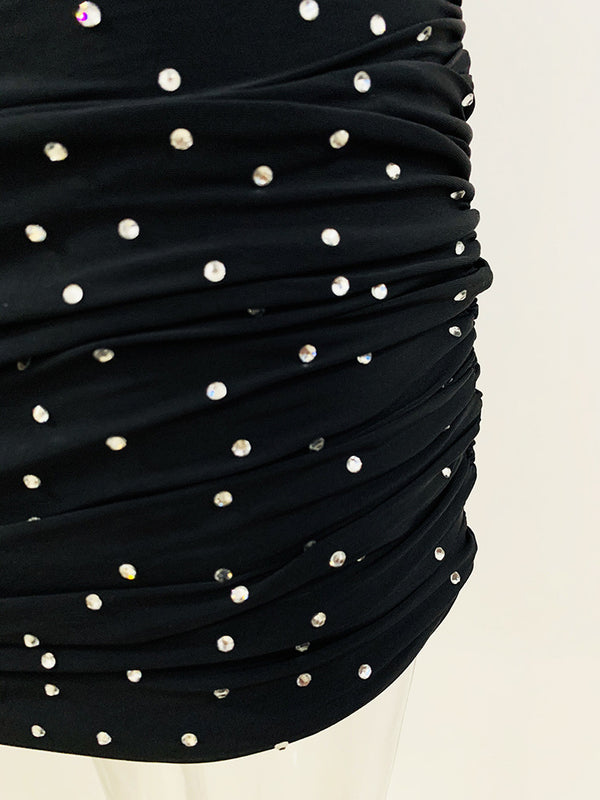 Star Rhinestone Stretch Turtleneck & Pleated Skirt Leggings