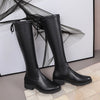 Chunky Heel Slingback High Slim Leather Boots