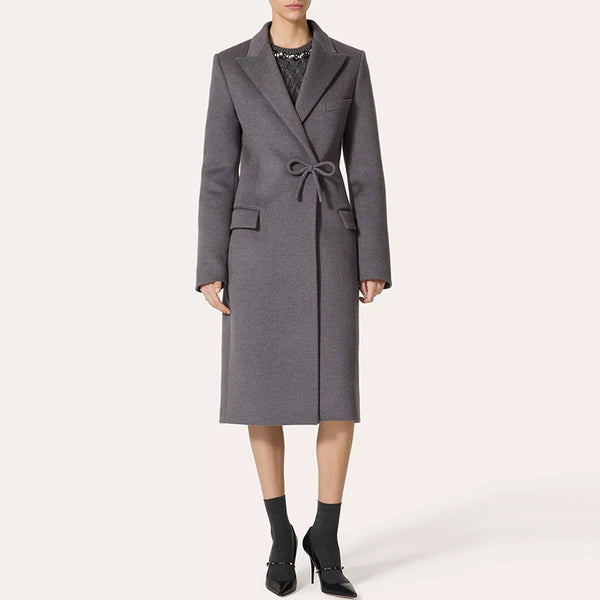 Slim Fit Bow Long Cashmere Coat