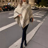 Asymmetric Turtleneck Batwing Plaid Coat