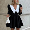 French Black & White Contrast Color Doll Collar Short Dress