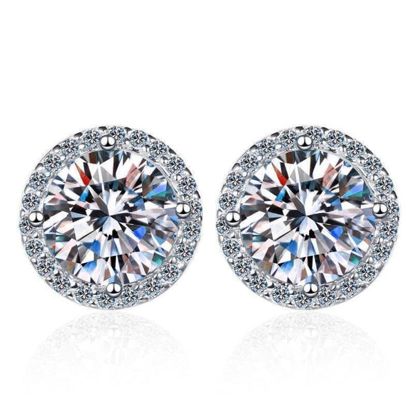 White Moissanite Halo Stud Earrings