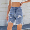 Washed Casual Ripped Denim Shorts