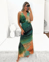 Tie Dye Backless Slit Dress