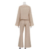 Casual Ruffled V Neck Lace Up Top & Loose Wide Leg Pants