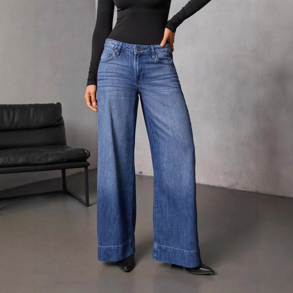 Casual Washed Straight Wide Leg Denim Pants
