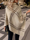 Asymmetric Turtleneck Batwing Plaid Coat