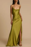 Shimmery Green Draped Split Dress