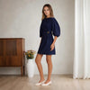 Puff Sleeve Twisted Metal Buckle Denim Dress