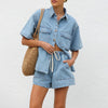 Retro Casual Denim Shirt & Shorts