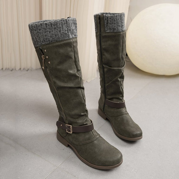 Belt Buckle Rivet Low Heel Boots