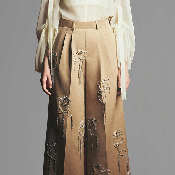 Diamond Inlaid High Waist Slimming Wide Leg Pants