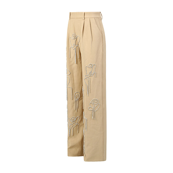 Diamond Inlaid High Waist Slimming Wide Leg Pants