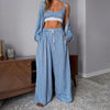 Blue Striped Long Sleeve Cardigan Casual Set