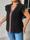 V Neck Lace Black Loose Top