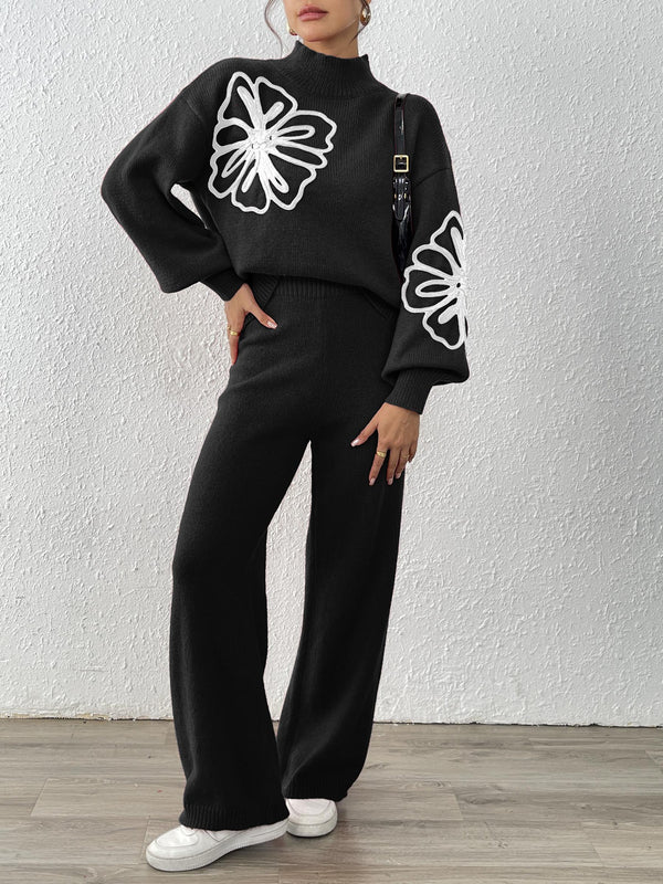 Ribbon Lantern Sleeve Pullover Sweater & Pants