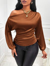 Satin Asymmetric Diagonal Collar Shirt Top