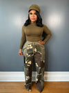 Contrast Drawstring Camo Pants