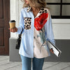 Autumn Casual Vacation Personality Trendy Printed Striped Stitching Shirt Women