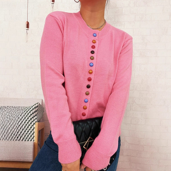 Color Button Knitted Cardigan Sweater