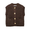 Gold Button Thick Knitted Cardigan Vest